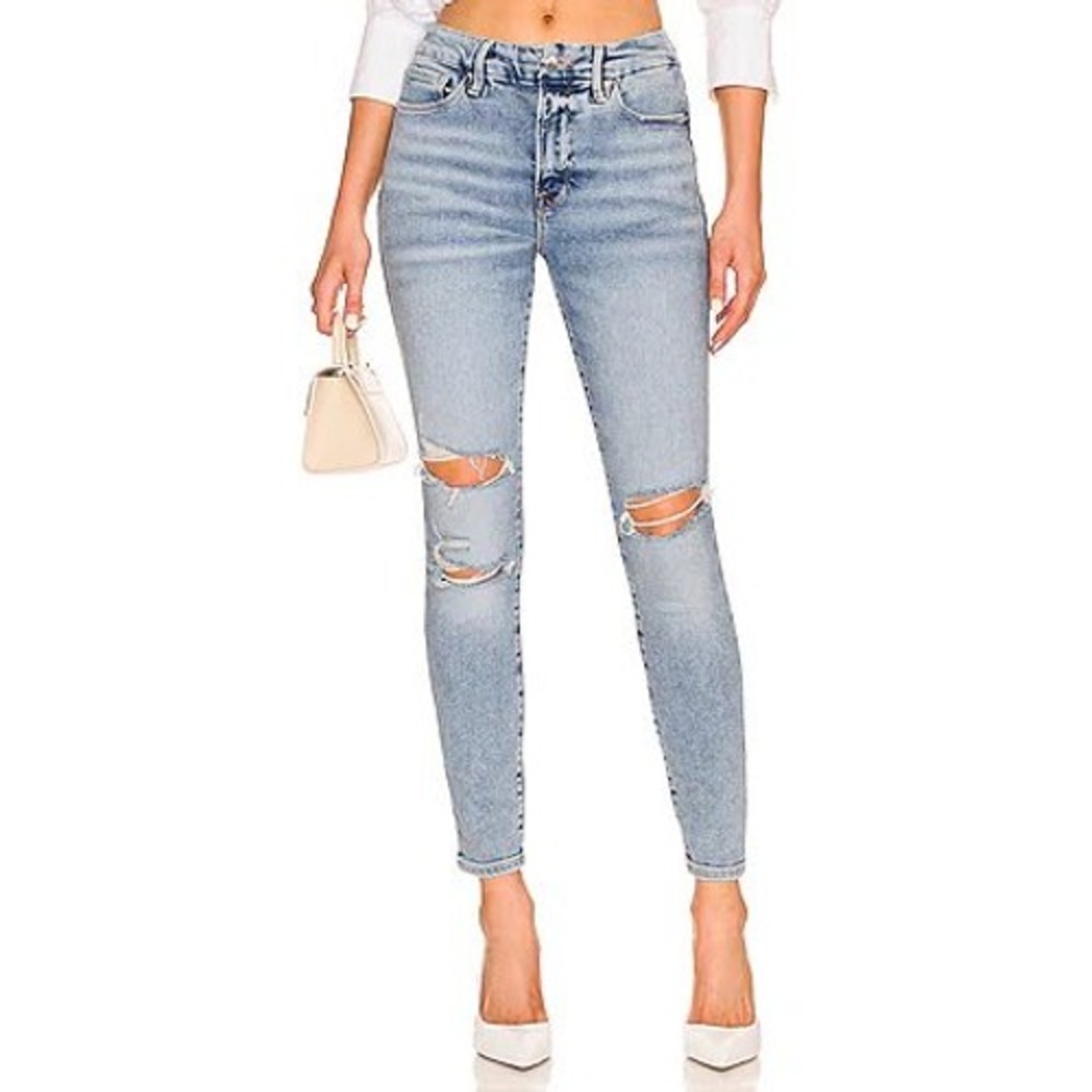 Good American Good Legs Cropped skinny Jeans Distressed Light Wash Size 8/29